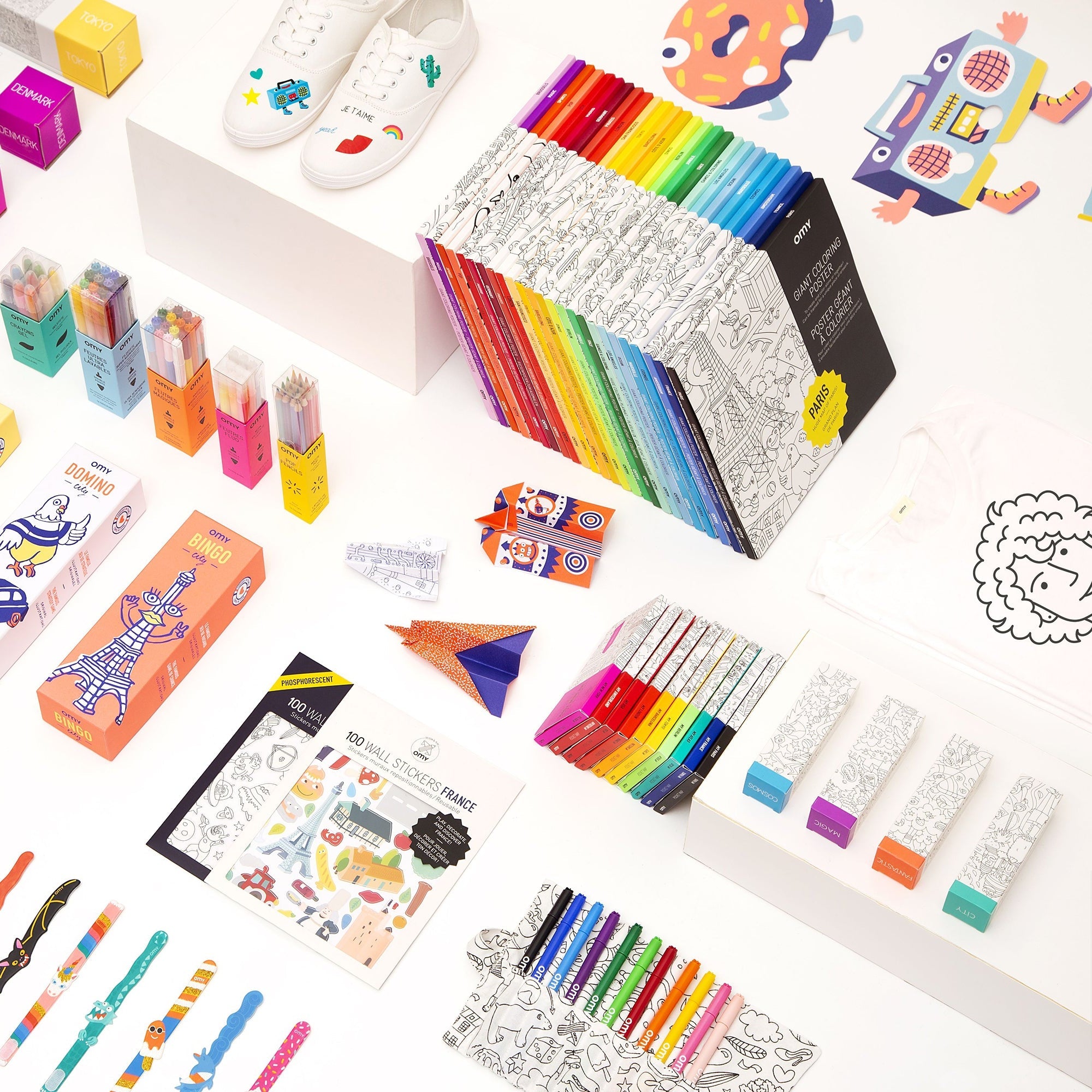 All OMY Products – Coloring PostersLes collections originales d'OMY : diversité et innovation, Creative Kits & Stickers for Kids